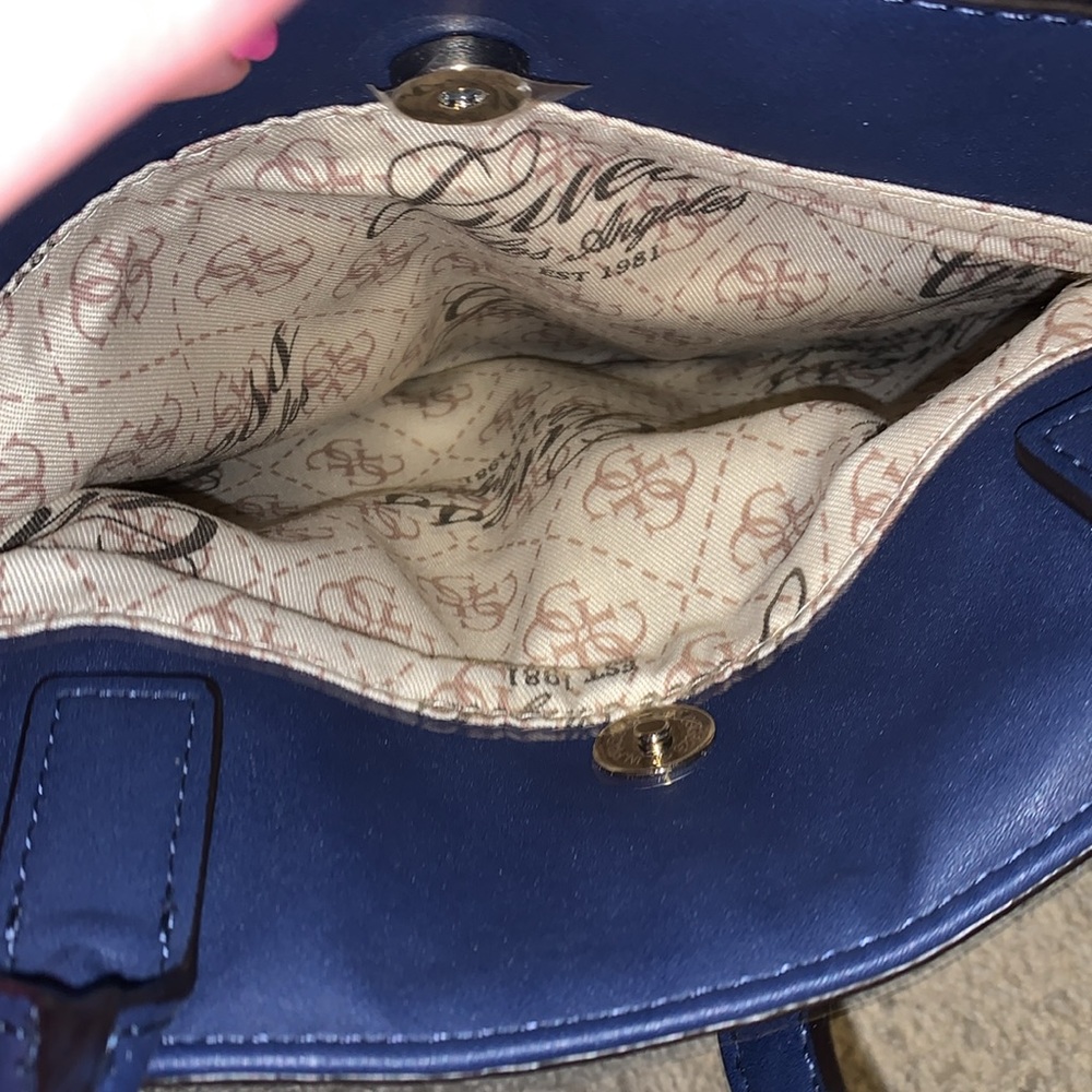 Guess blue Kingsley animal print vegan leather satchel purse - Picture 6 of 8